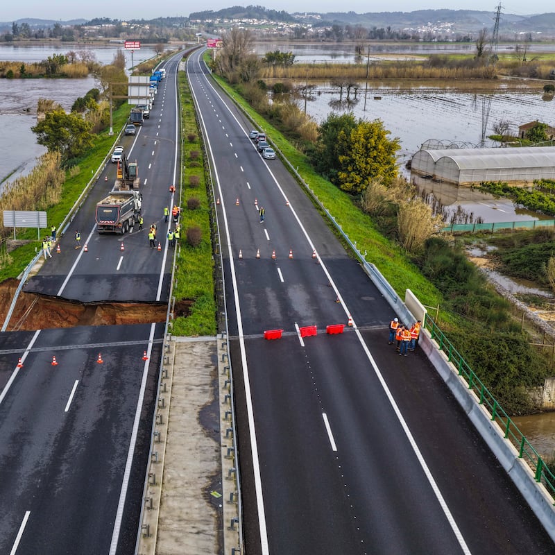 Motorway collapses as storms batter Spain and Portugal